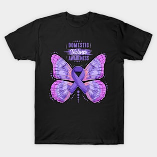 Family Domestic Violence Awareness Purple Ribbon Butterfly T-Shirt